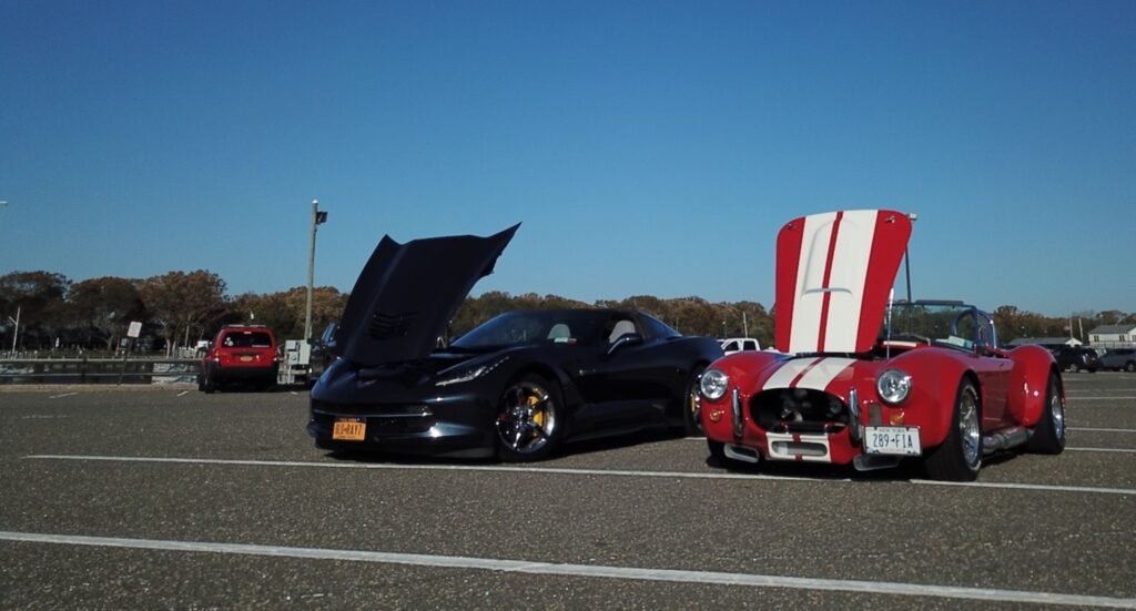 Corvette and Cobra front with hoods open