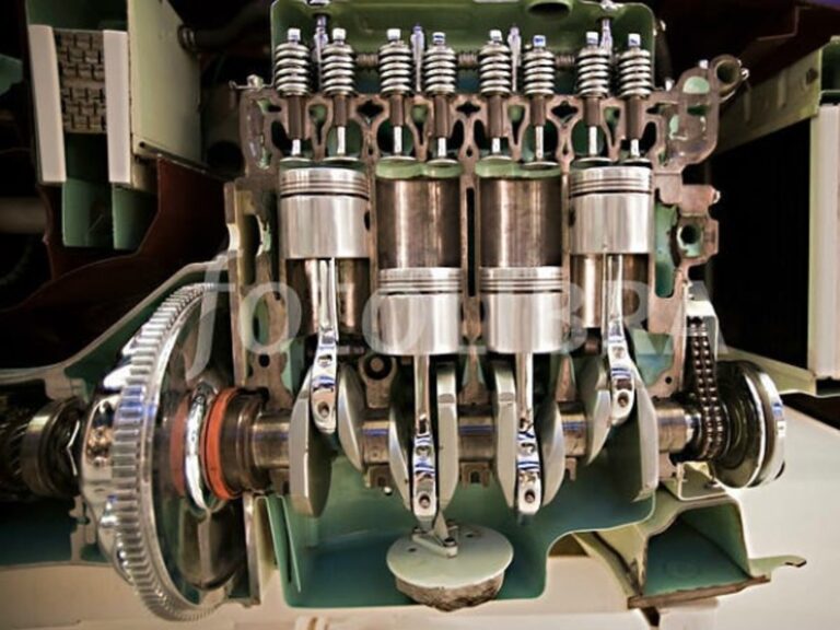 A side view cut away of a 4 stoke 4 cylinder engine
