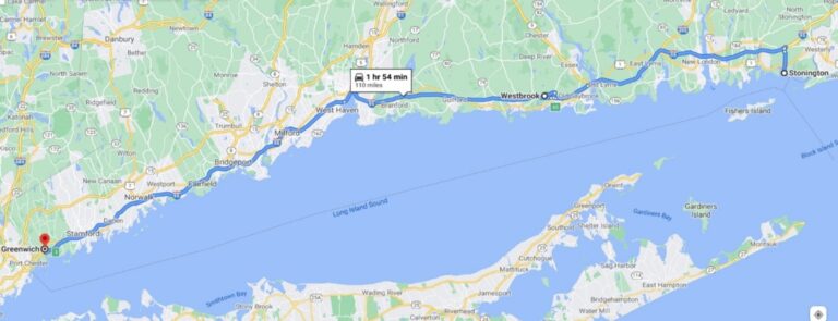 Road map of US 1 in Connecticut