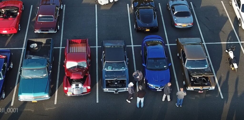 Cars-N-Coffee classic cars overhead