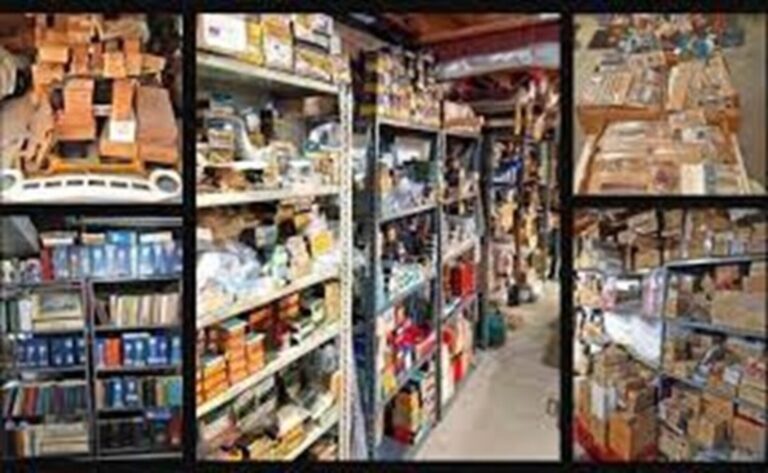 5 photos of car parts on racks