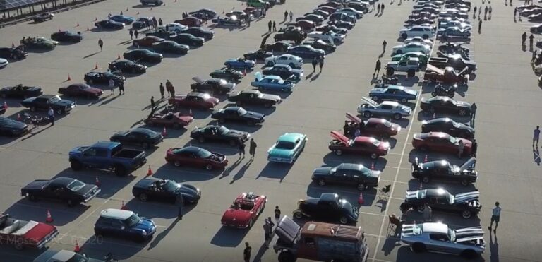 Aerial view of classic car show