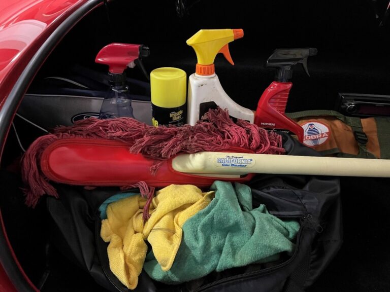 Classic car detailing supplies in a truck