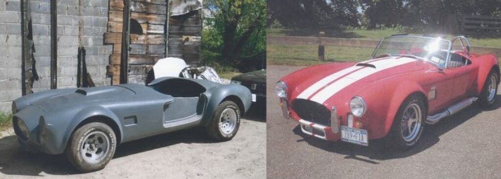 Cobra replica before and after restoration