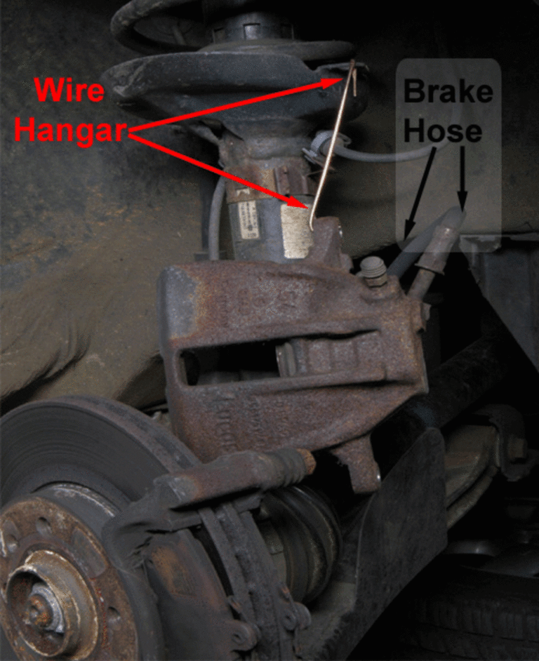 Temporarily hang brake caliper
