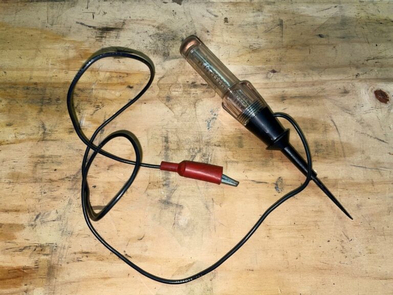 Electrical testing light on wood table