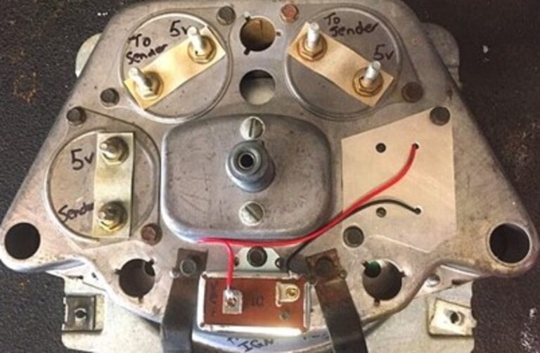 Rear of classic car gauge assembly