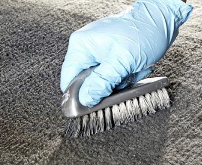 Brushing stain into car carpet