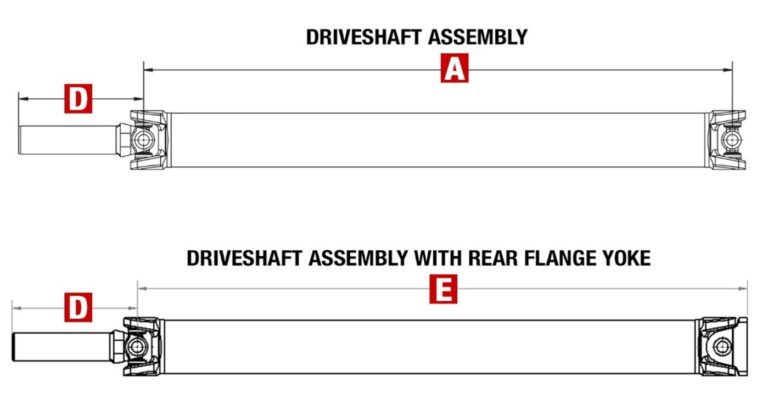 Diagram of driveshaft assembly for measuring