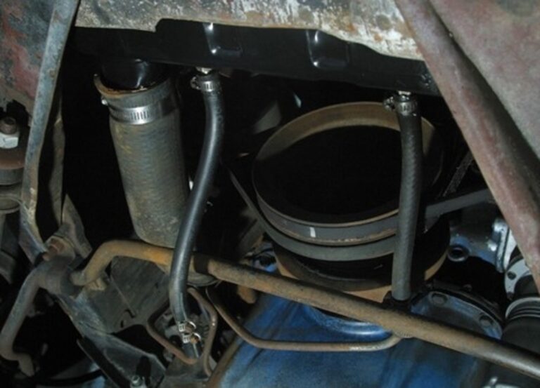 A transmission cooling line run under the sway bay at the front of the car