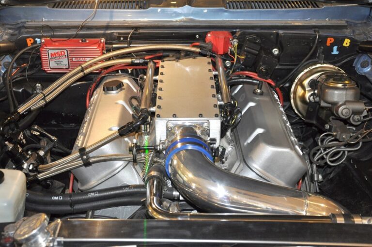 A custom big block engine installed in a Corvette