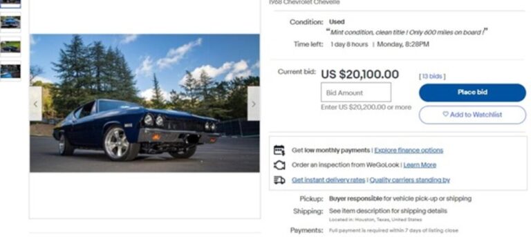 An eBay ad for a 68 Chevy Malibu