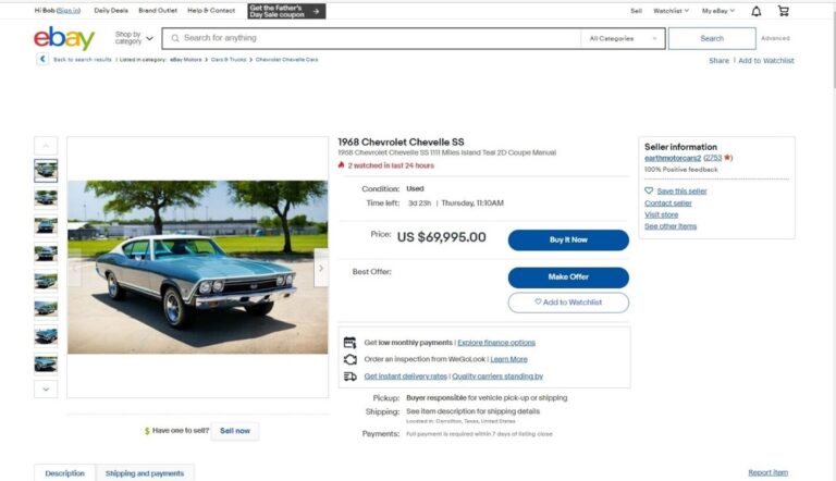An eBay ad for a 1968 Chevrolet Chevelle SS