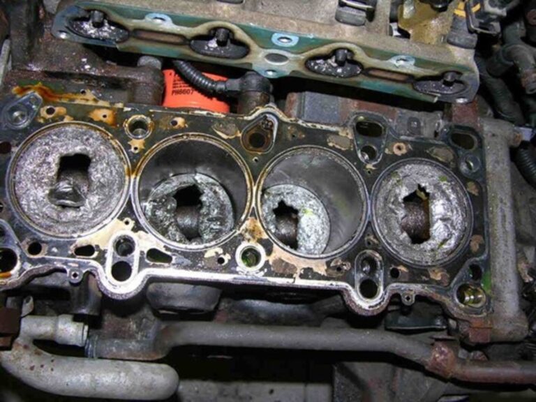 An engine pistons damaged by the failure of the engine timing function