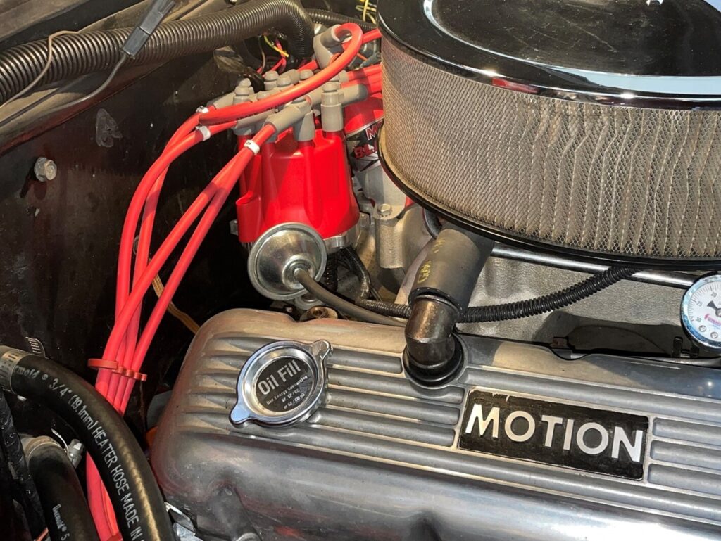 View oof a big block Chevrolet engine's distributor