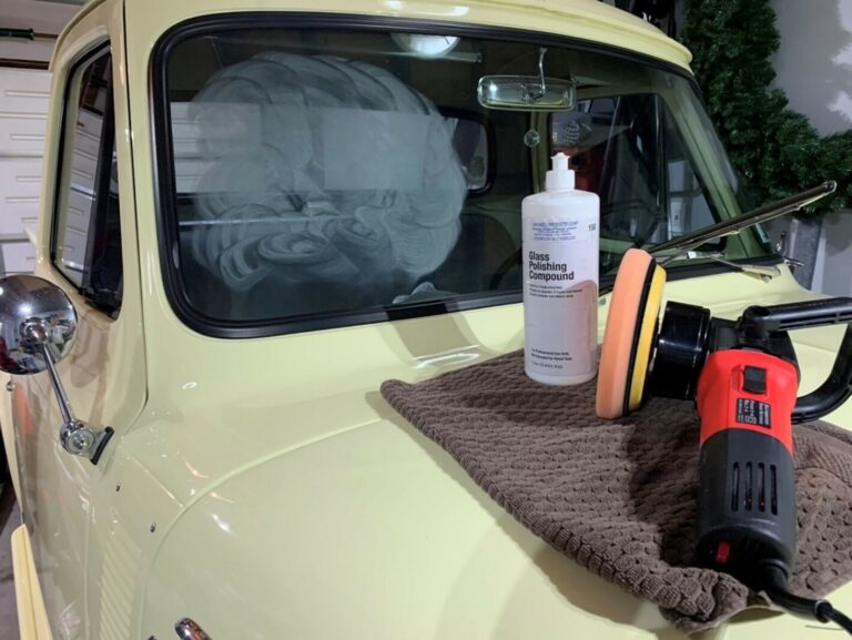 Using polish on a yellow Ford F-100 truck to maintain the classic car's value