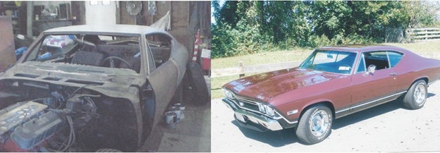 Before and after car restoration of a 68 Chevelle