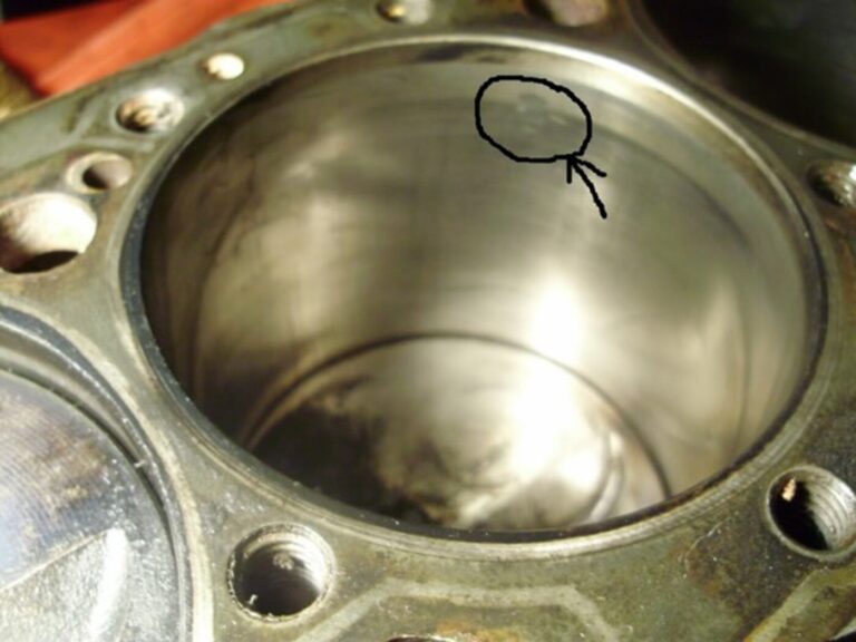 Engine cylinder damage requiring sleeving an engine