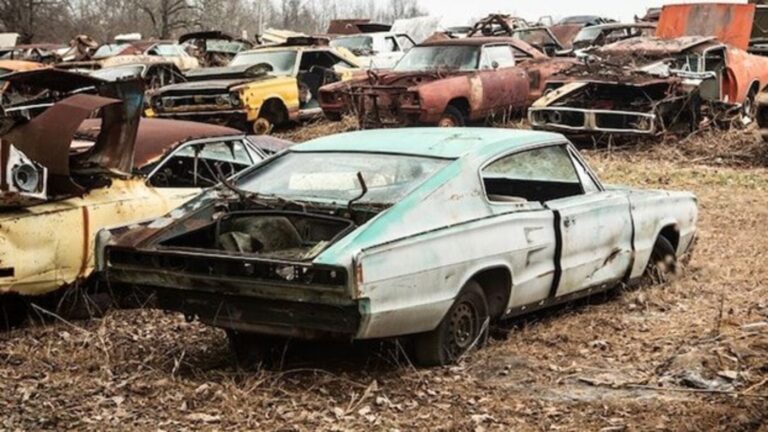 A close-up view of a Charger at the Stephen's Performance Salvage Yard