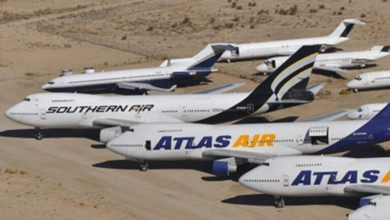 Boeing Southern Air and Atlas Air parked at the desert airfield of Mojave Space Port