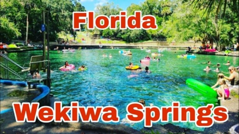 People swimming and on rafts in the Florida Wekiwa Springs