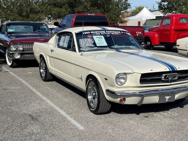 Sell a white with blue stripes 1965 Ford Mustang with tips for safely selling a classic car online