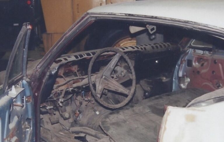 Looking at a disassembled interior of a 1968 Chevy Chevelle from the driver's side in preparation for restoring a dashboard