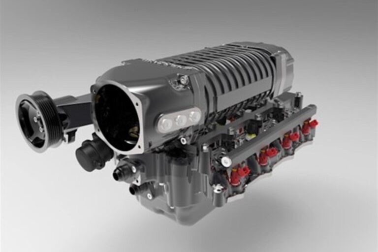 A black twin screw style supercharging a car engine