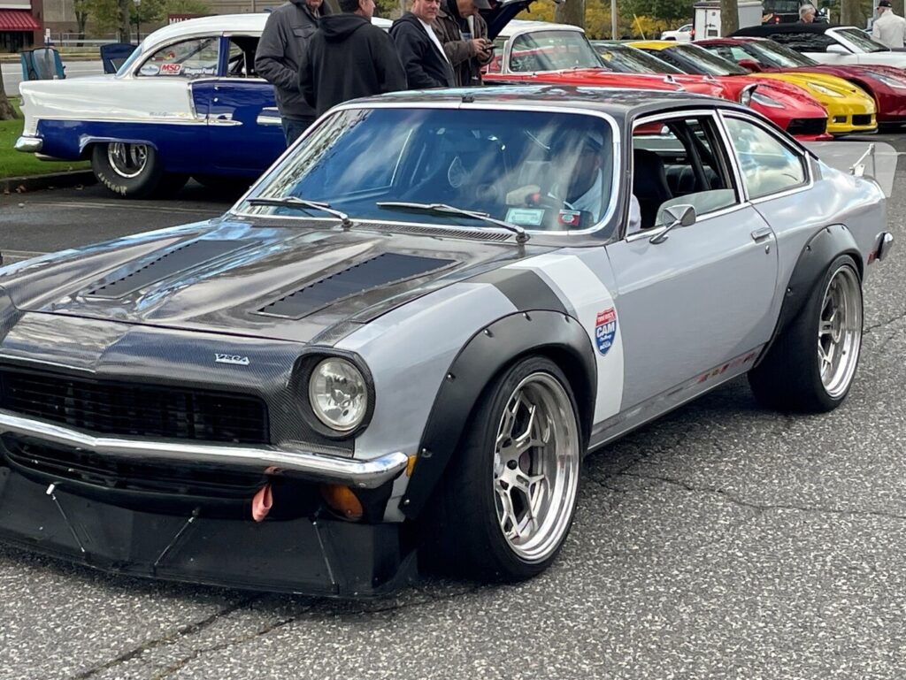 A silver Chevy Vegas modified into a pro-tour car where the car wheel alignment is of crucial importance