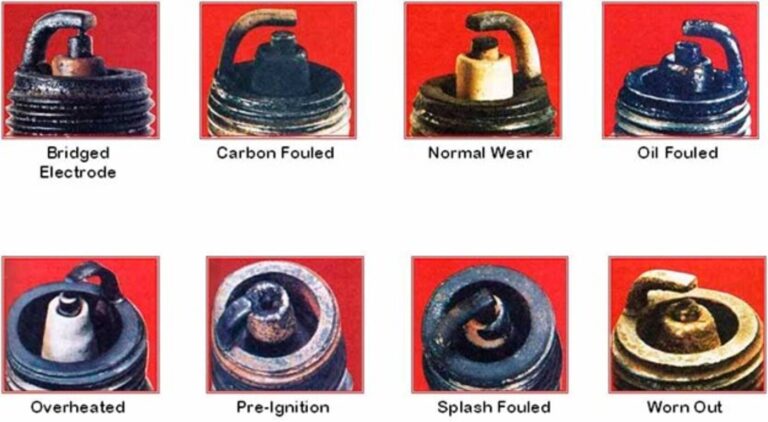 Images of 8 different spark plug ends indicated various conditions