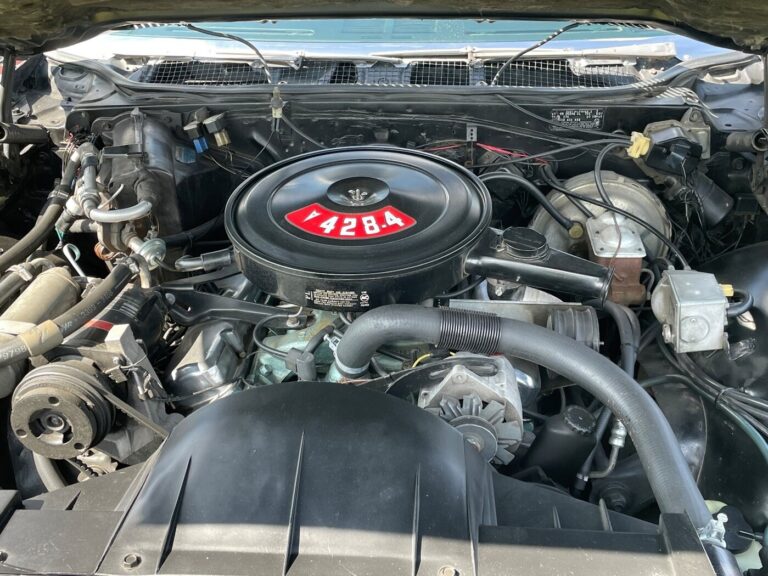 A new car 428 crate engine installed in a Pontiac Bonneville