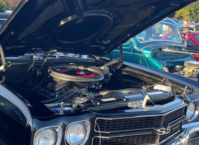 A newly installed 454 rebuilt engine installed in a black 70 Chevelle