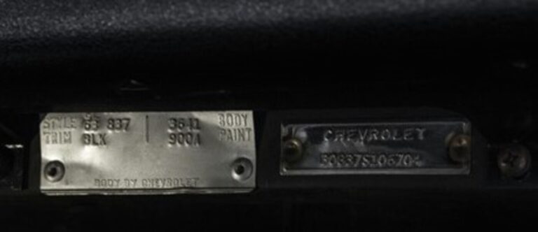 Data tags on a Chevrolet used to determine if the car is numbers matching