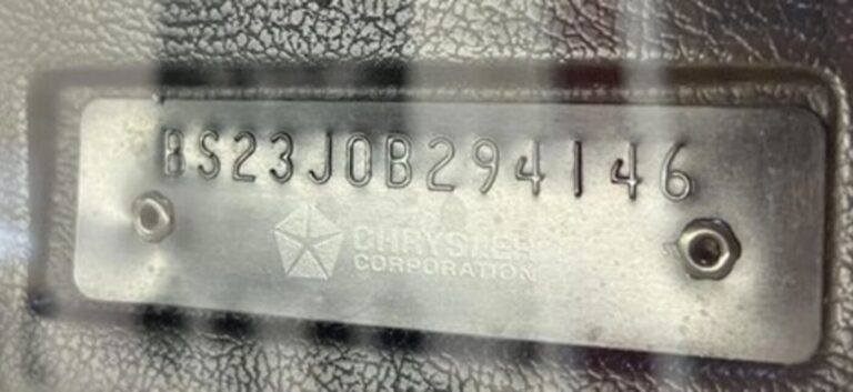 A VIN tag from Chrysler on 70 Plymouth Cuda to determine if it is a numbers matching car